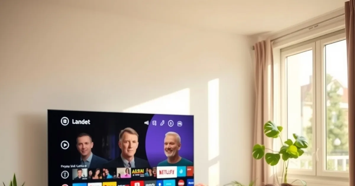 Une personne installée dans son salon lumineux règle le guide des programmes sur sa télévision avec une télécommande